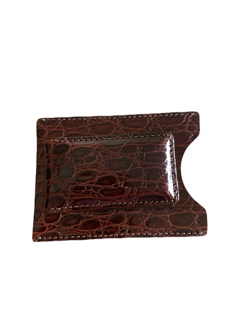 Brown Men’s Crocodile Embossed Genuine Leather Magnetic Money Clip Card Case